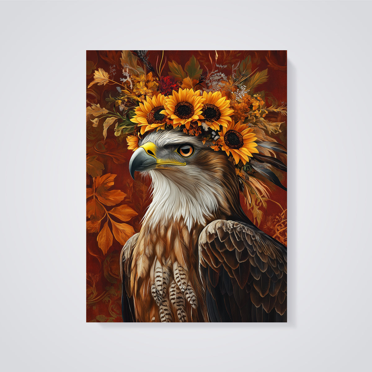 Sunflower Crown Eagle Print unframed on a grey background