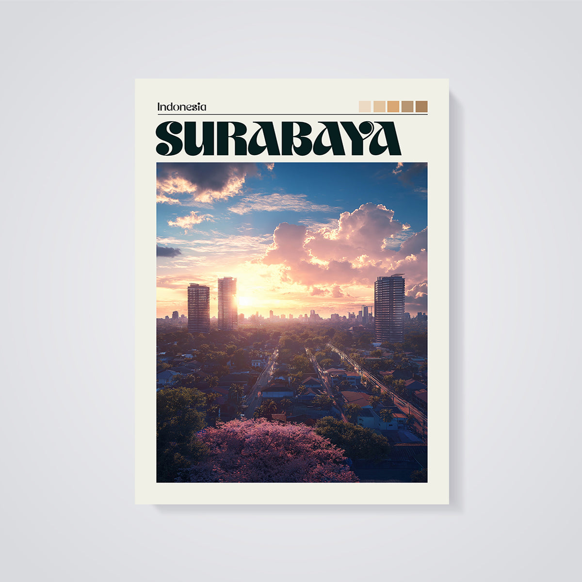 Surabaya Sunset City Print unframed on a grey background