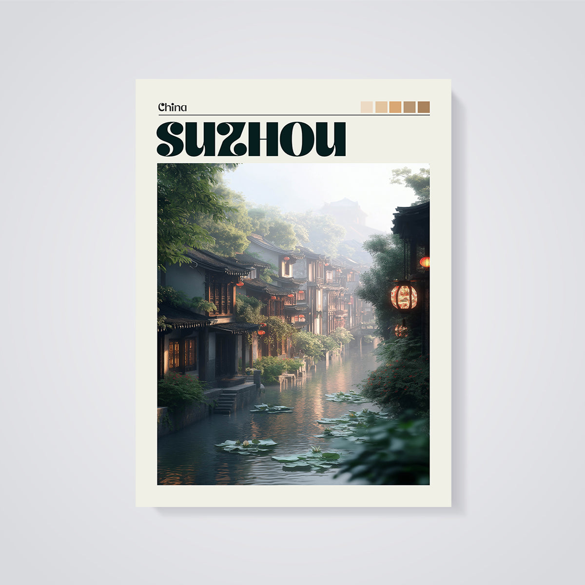 Suzhou Water Town Print unframed on a grey background