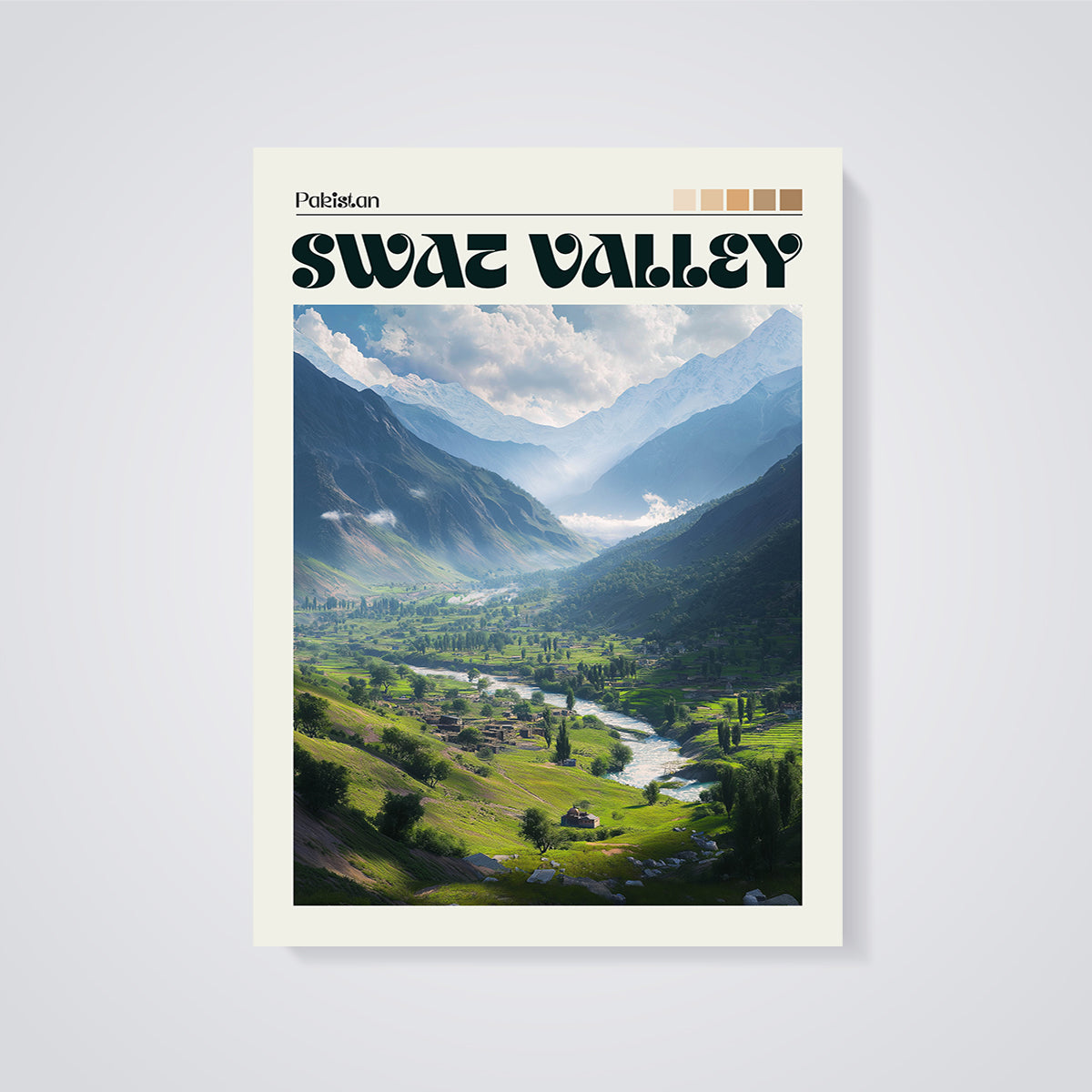 Swat Valley Pakistan Print unframed on a grey background