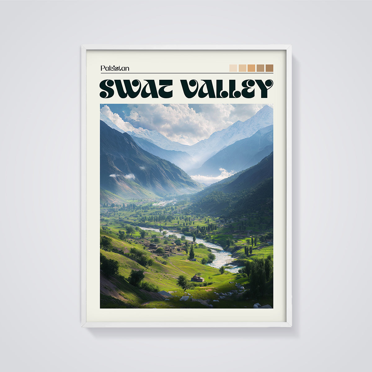 Swat Valley Pakistan Print framed in white on a grey background