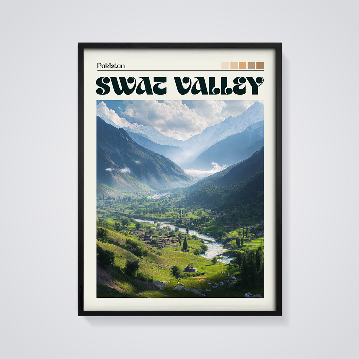 Swat Valley Pakistan Print framed in black on a grey background