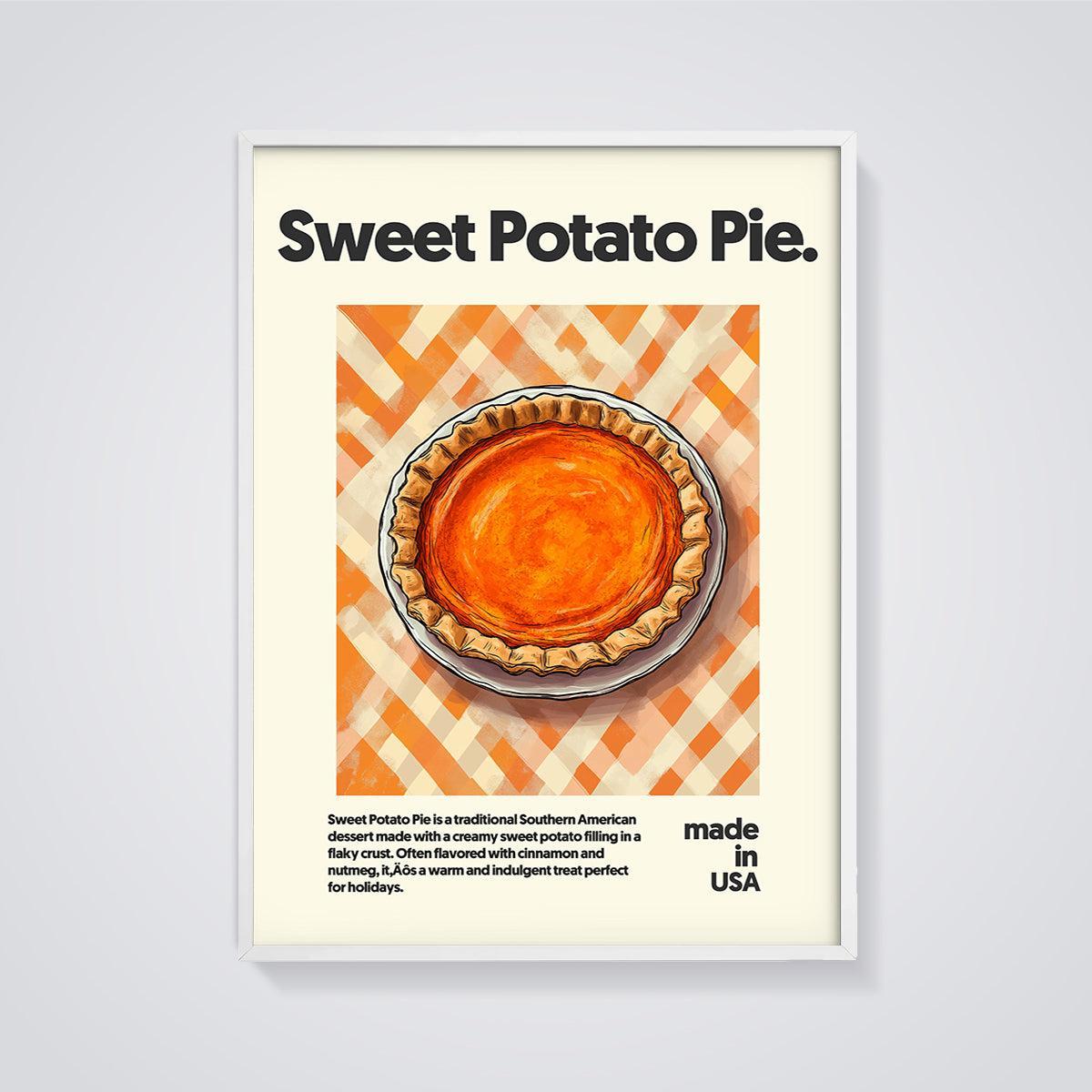 Sweet Potato Pie Art Print framed in white on a grey background