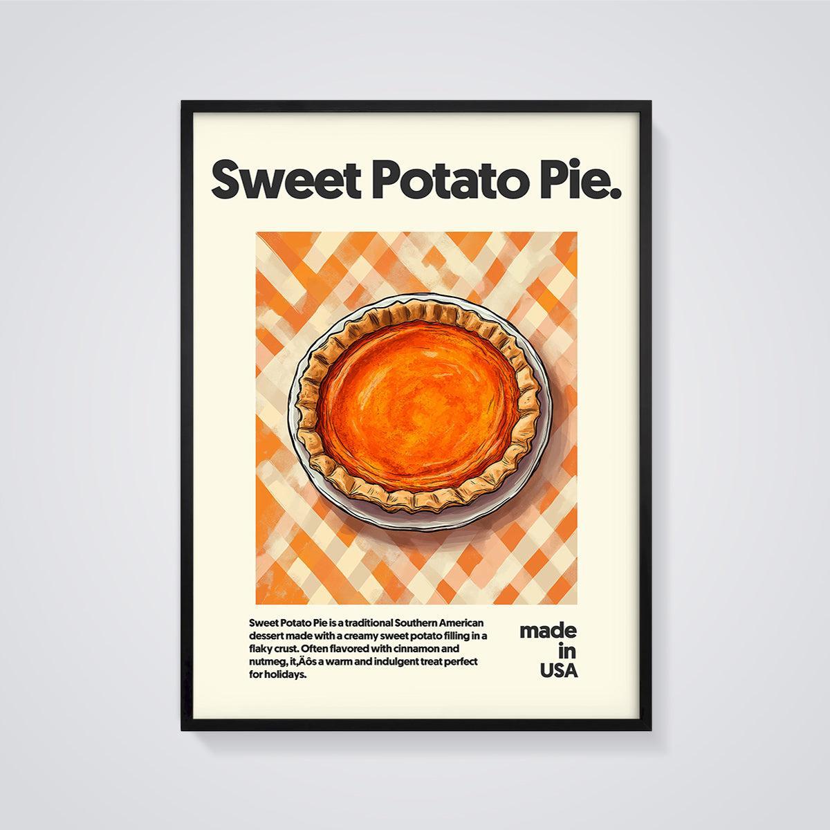 Sweet Potato Pie Art Print framed in black on a grey background