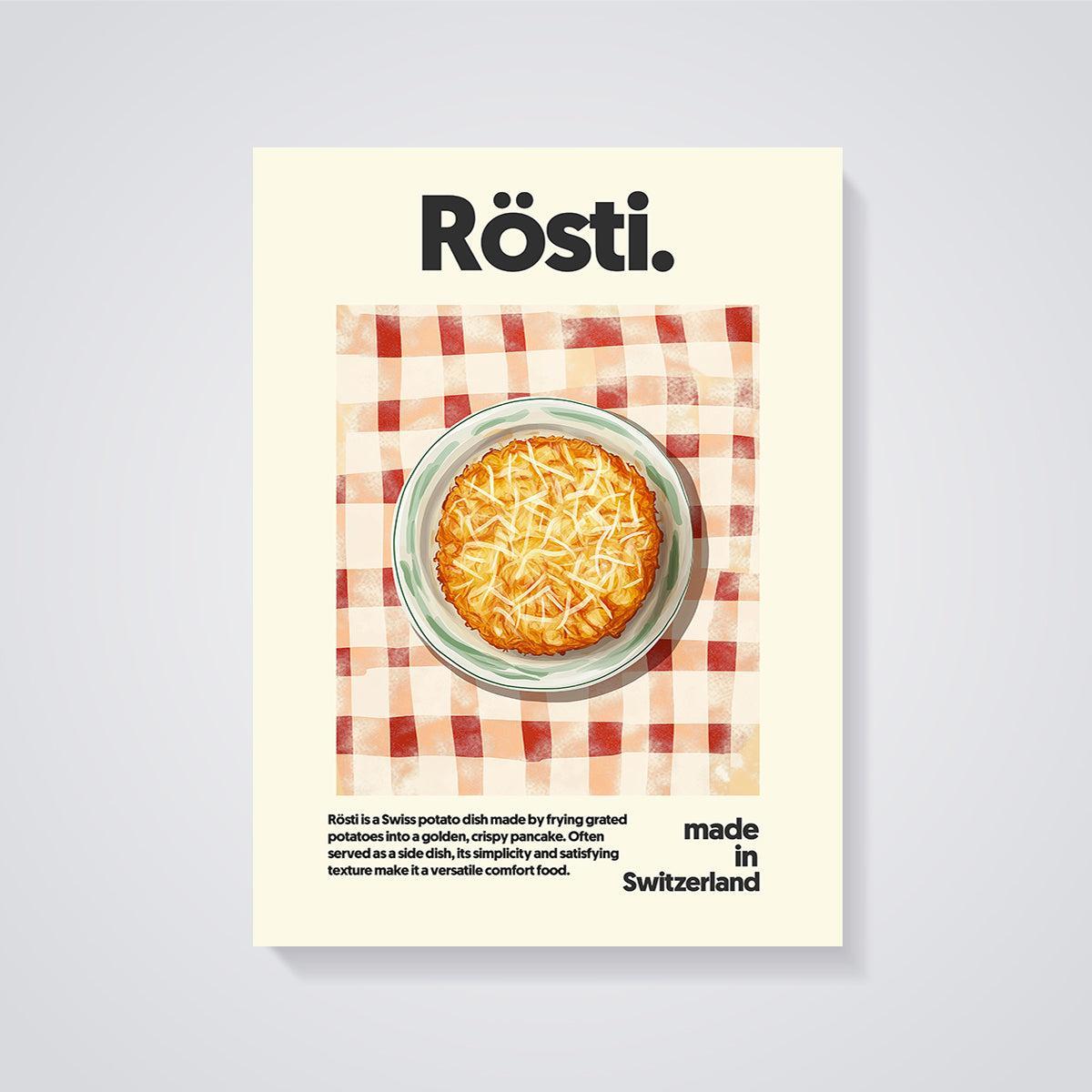 Swiss Rösti Food Print unframed on a grey background