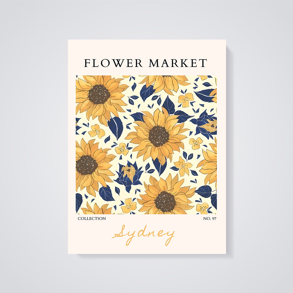 Sydney Flower Market Sunflower Print unframed on a grey background