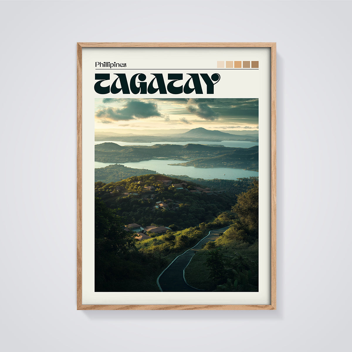 Tagaytay Philippines Landscape Print framed in oak on a grey background