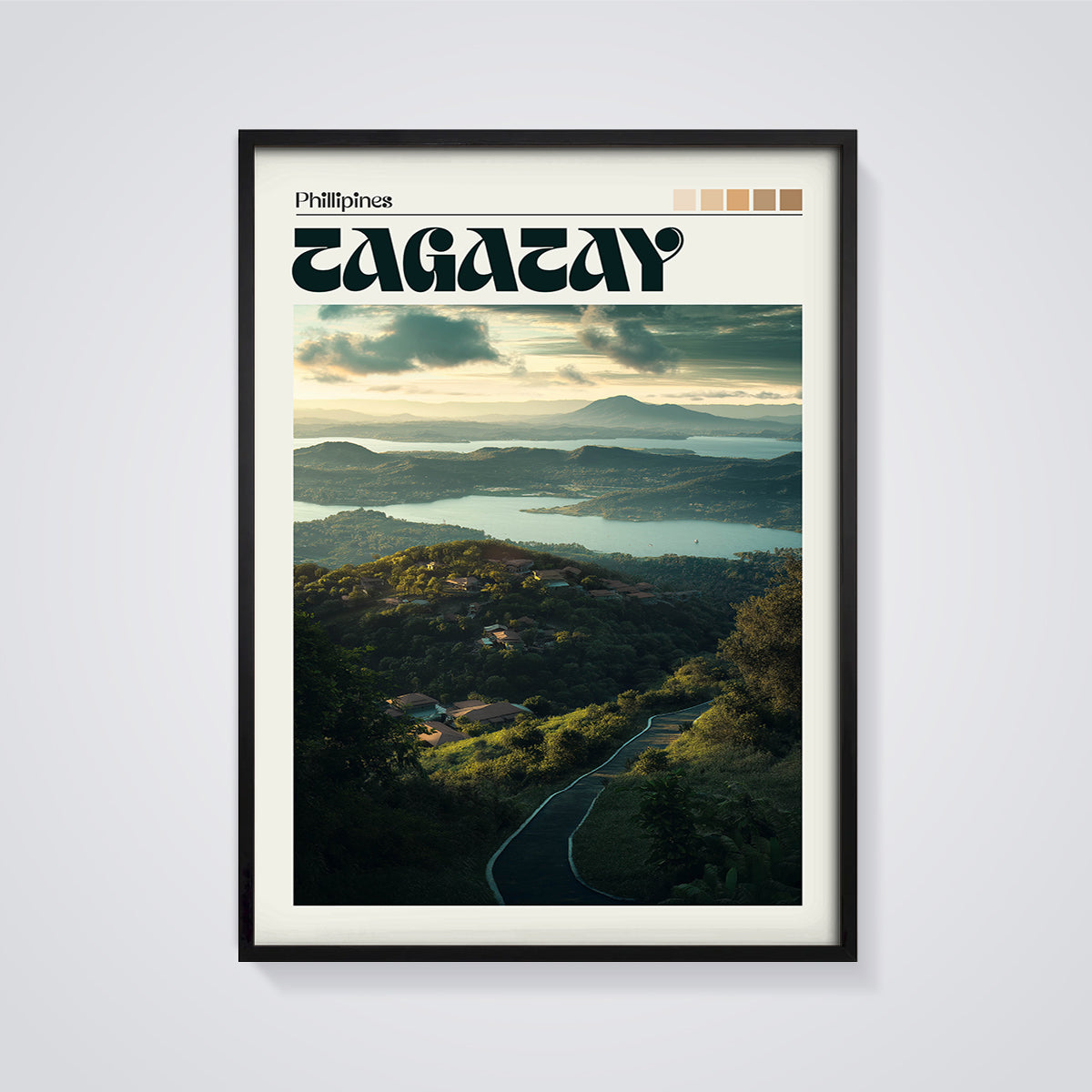 Tagaytay Philippines Landscape Print framed in black on a grey background