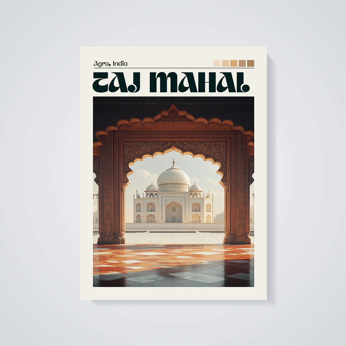 Taj Mahal Agra Archway Print unframed on a grey background