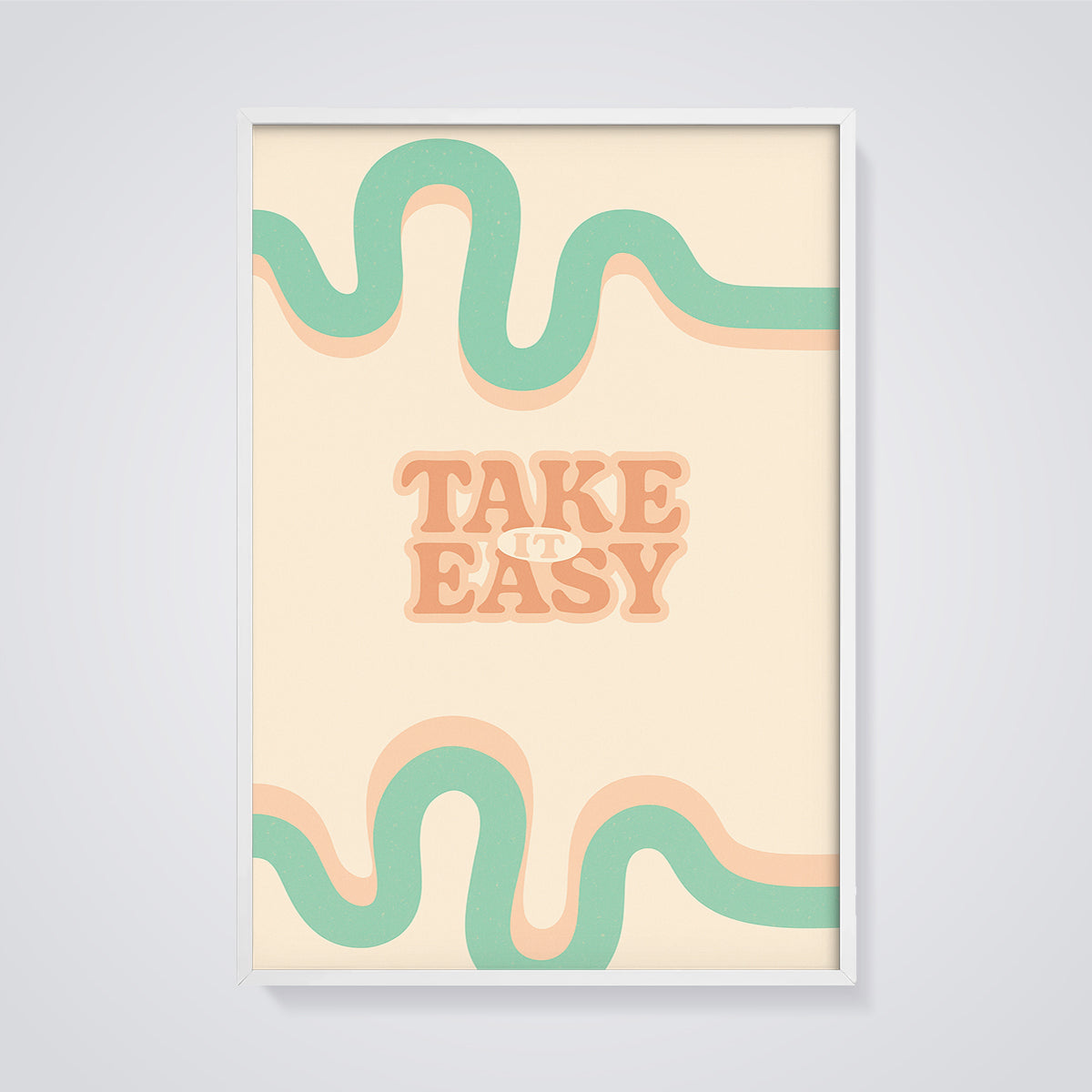 Take It Easy Wavy Print framed in white on a grey background