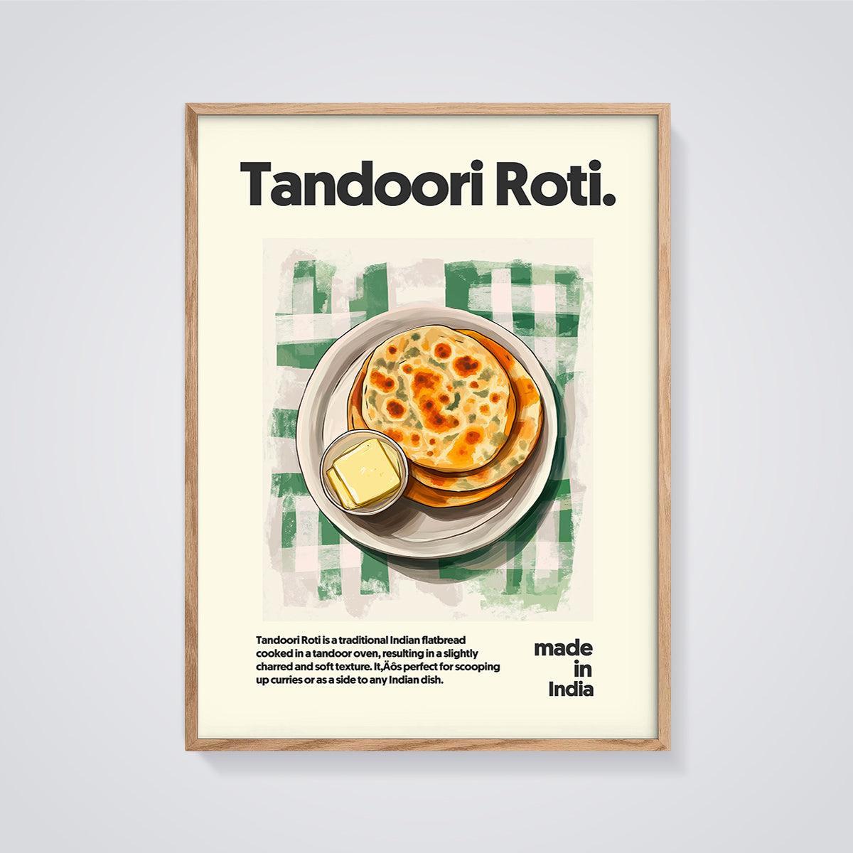 Tandoori Roti Print framed in oak on a grey background