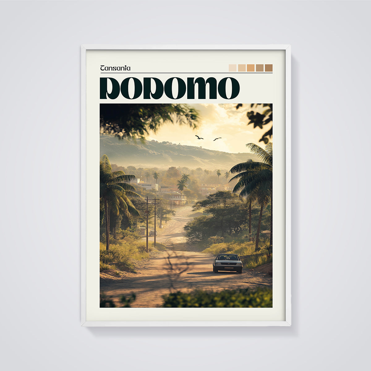 Tanzania Dopomo Road Print framed in white on a grey background