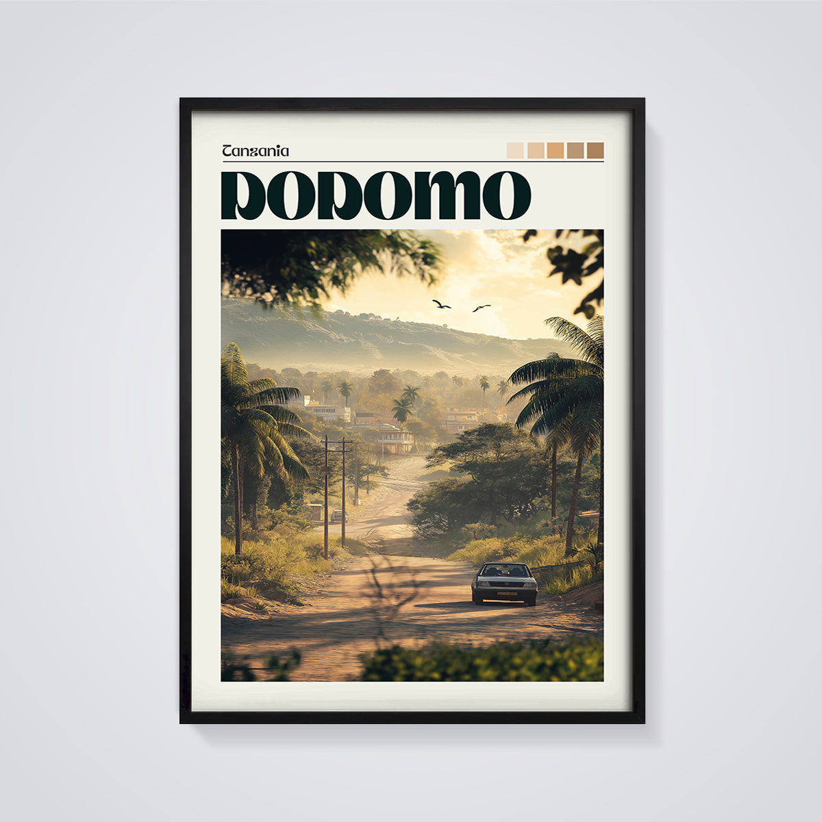 Tanzania Dopomo Road Print framed in black on a grey background