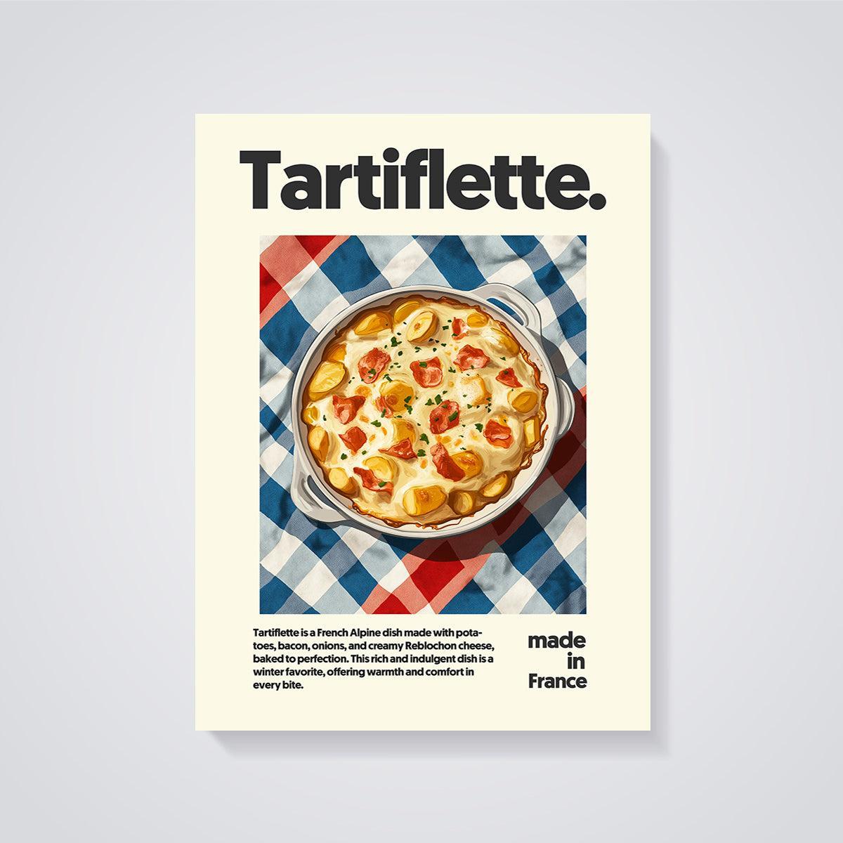 Tartiflette French Alpine Dish Print unframed on a grey background