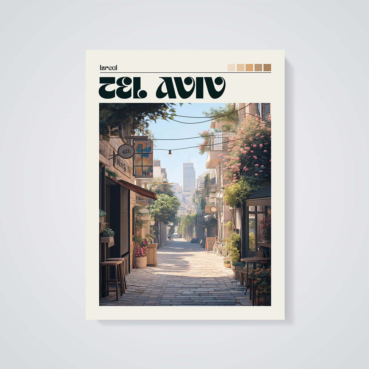 Tel Aviv Alleyway Street Print unframed on a grey background