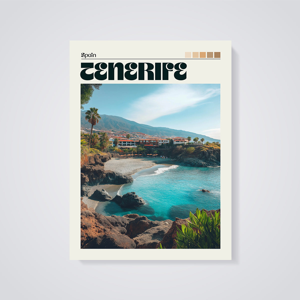 Tenerife Coastal Cove Print unframed on a grey background