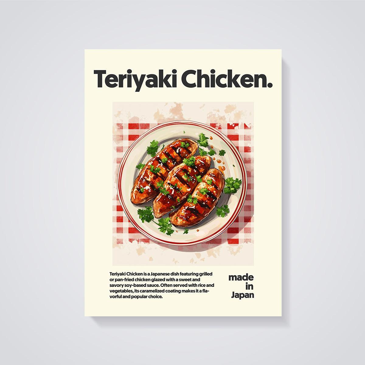 Teriyaki Chicken Food Print unframed on a grey background