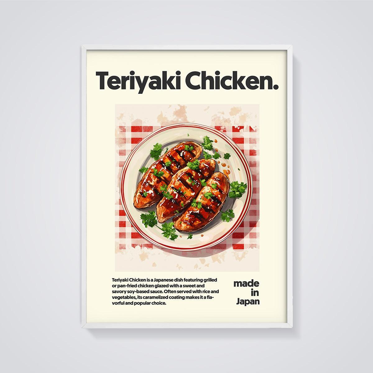 Teriyaki Chicken Food Print framed in white on a grey background