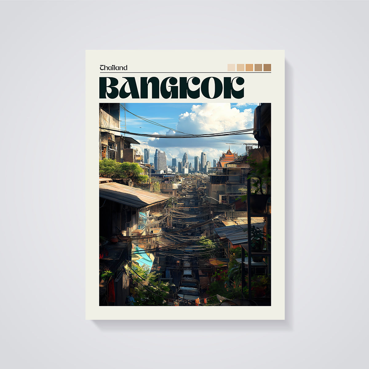 Thailand Bangkok City Print unframed on a grey background
