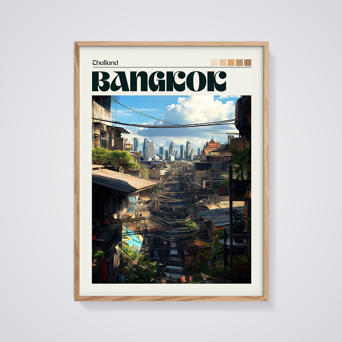 Thailand Bangkok City Print framed in oak on a grey background