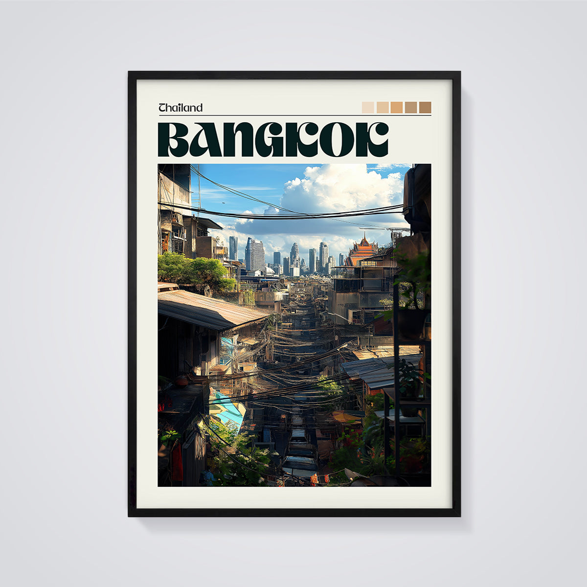 Thailand Bangkok City Print framed in black on a grey background