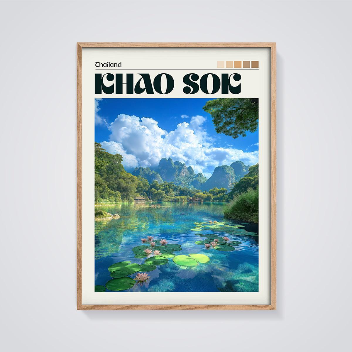 Thailand Khao Sok Water Lily Lake Print framed in oak on a grey background