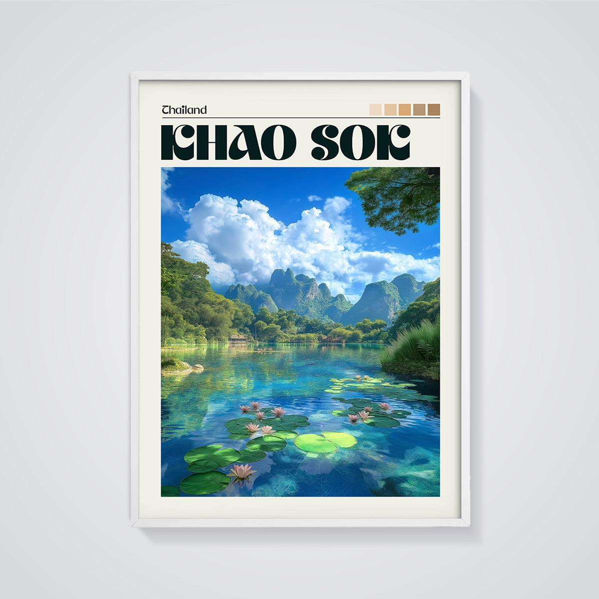 Thailand Khao Sok Water Lily Lake Print framed in white on a grey background