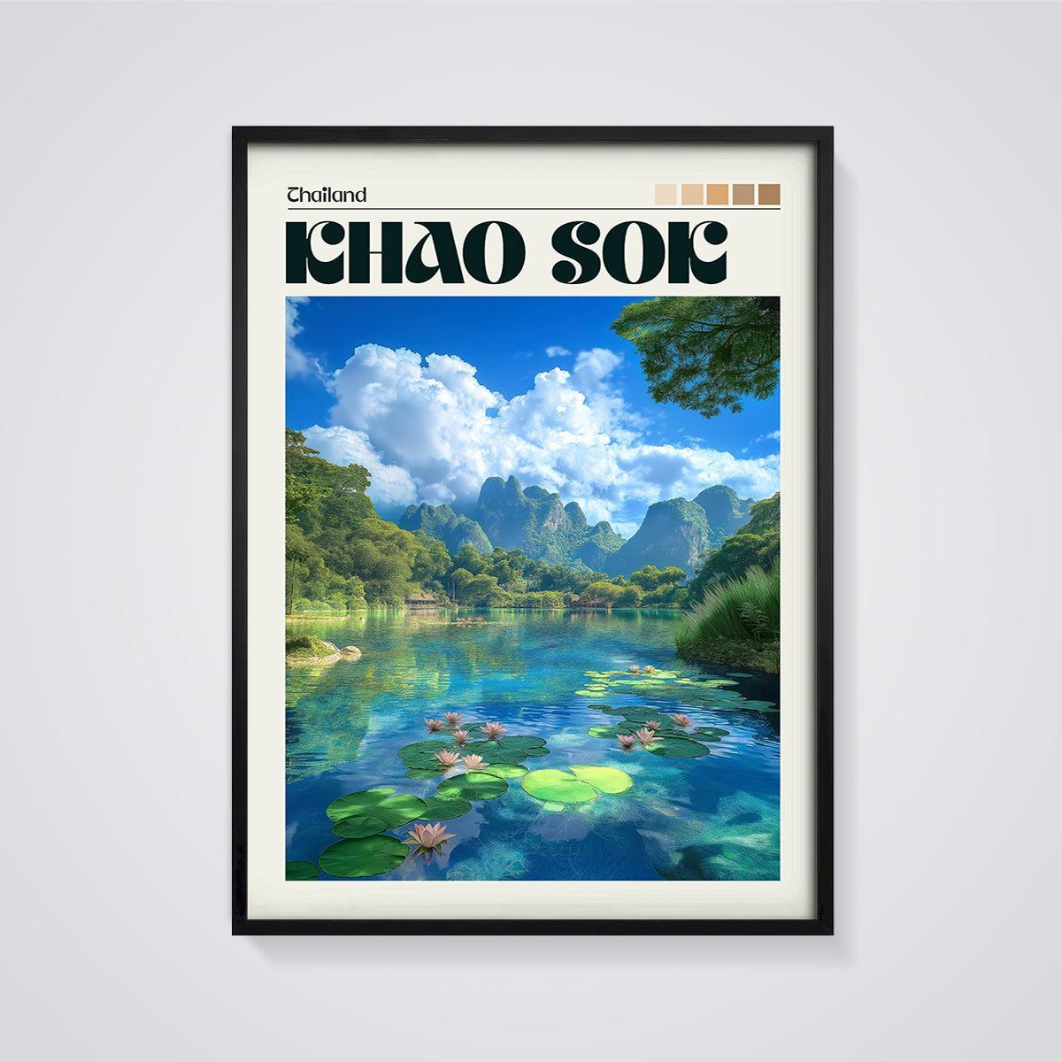 Thailand Khao Sok Water Lily Lake Print framed in black on a grey background