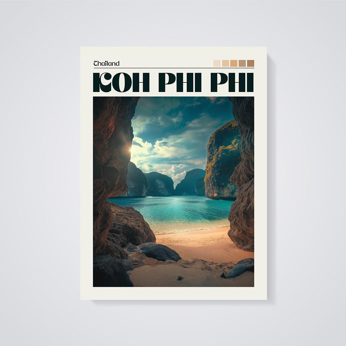 Thailand Koh Phi Phi Bay Print unframed on a grey background