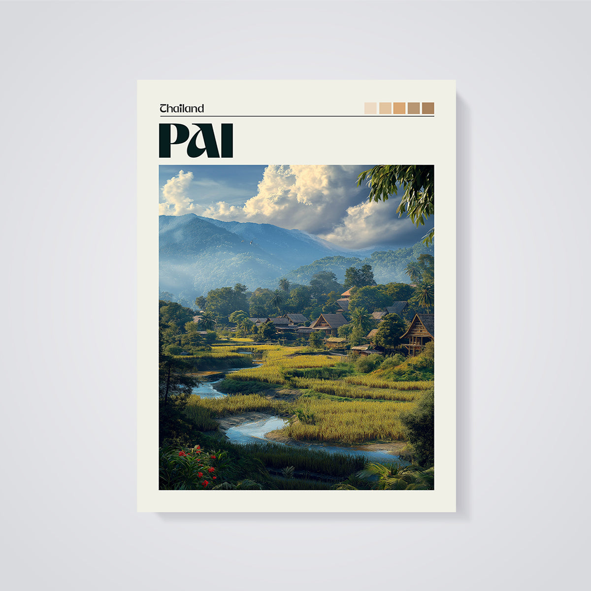 Thailand Pai Valley Print unframed on a grey background