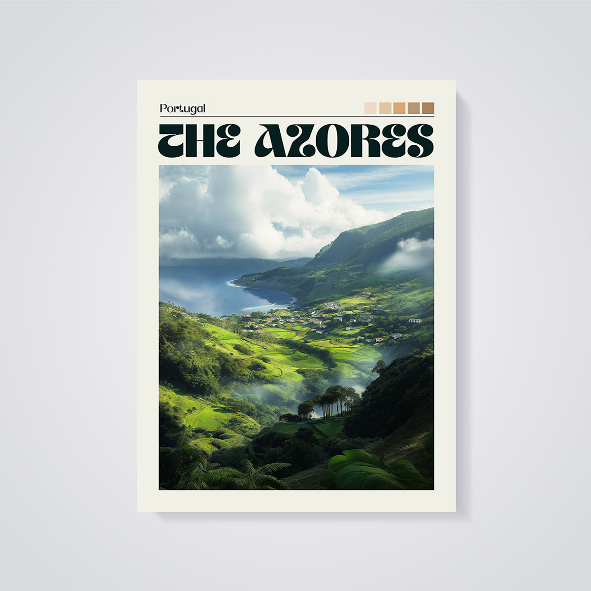 The Azores Portugal Landscape Print unframed on a grey background
