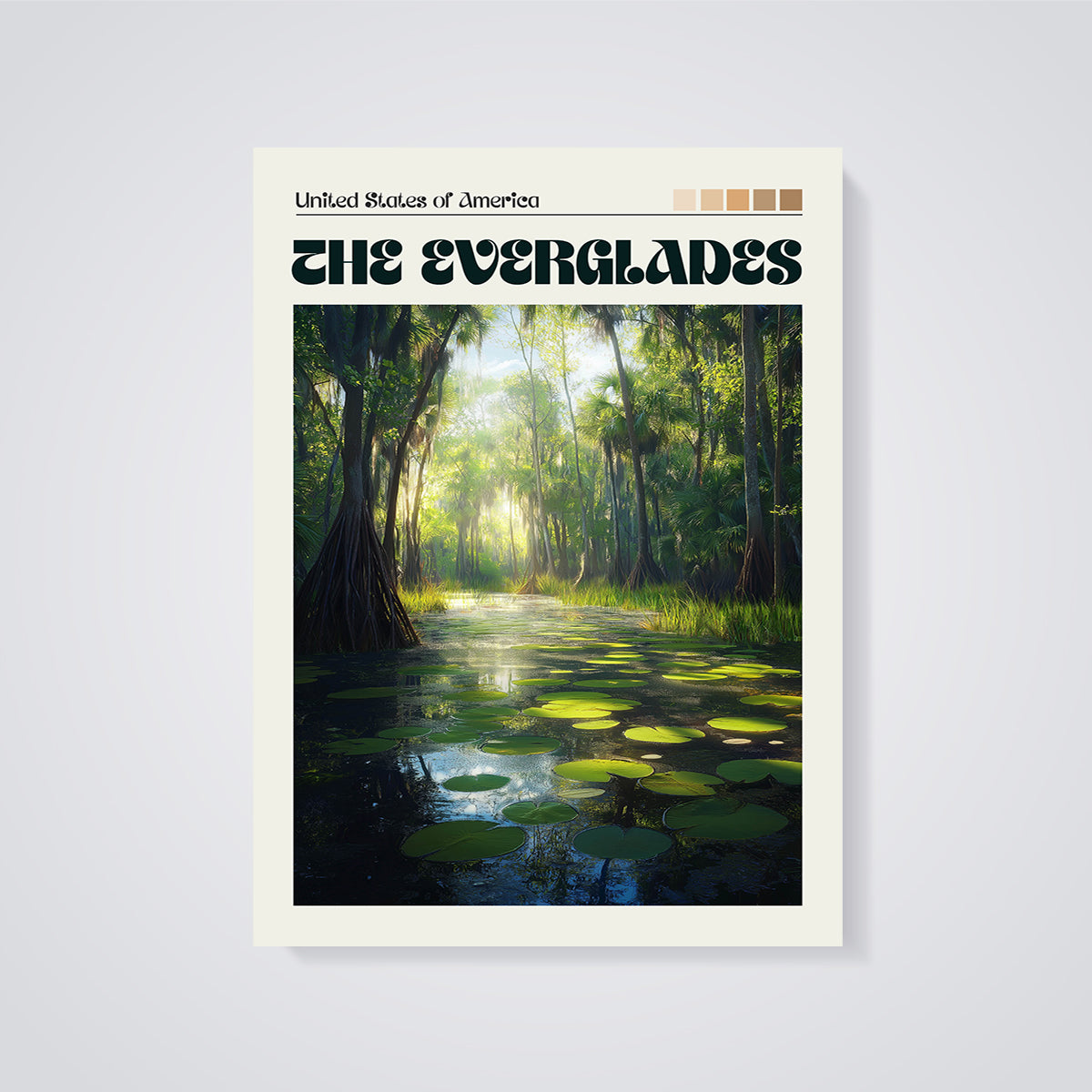 The Everglades Swamp Print unframed on a grey background