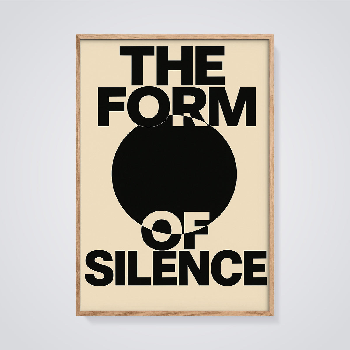 The Form of Silence Circle Print framed in oak on a grey background