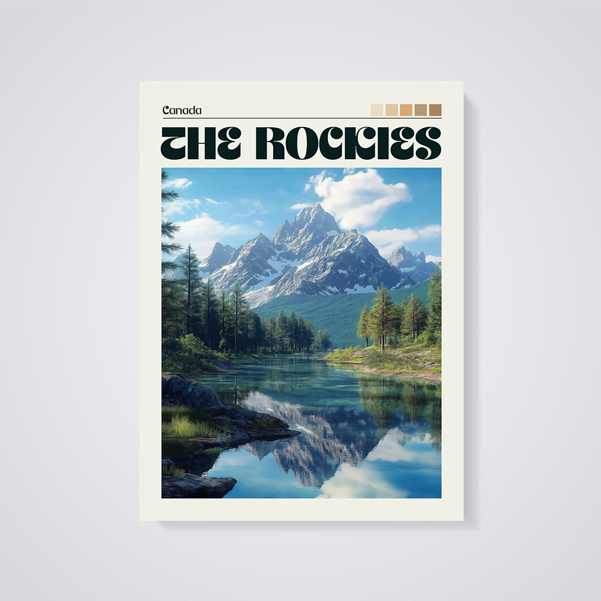 The Rockies Lake Reflection Print unframed on a grey background