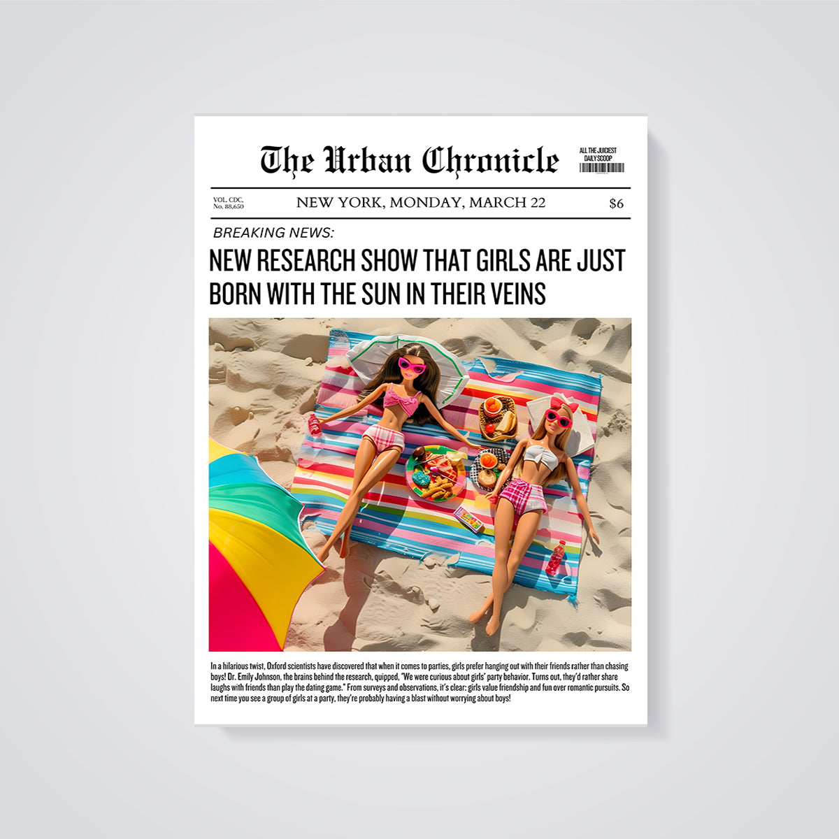 The Urban Chronicle Sun Girls Print unframed on a grey background
