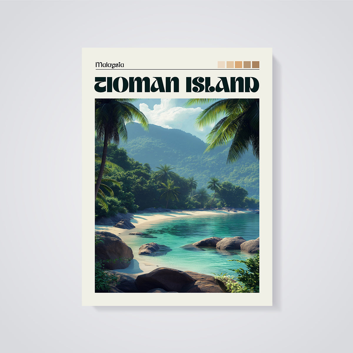 Tioman Island Malaysia Beach Print unframed on a grey background