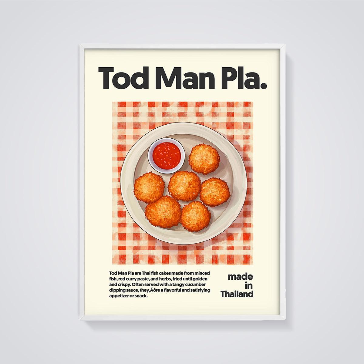 Tod Man Pla Thai Fish Cakes Art Print framed in white on a grey background