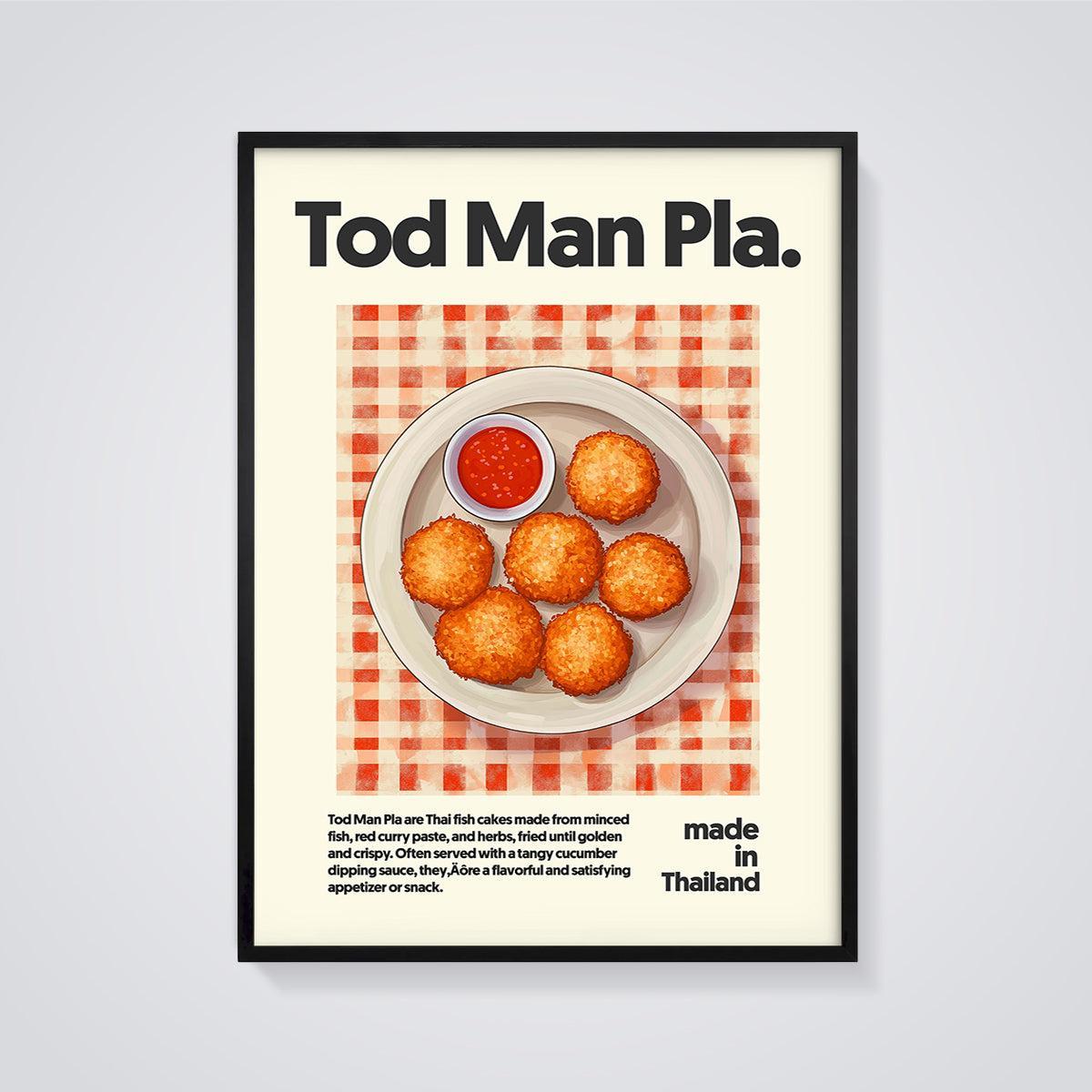 Tod Man Pla Thai Fish Cakes Art Print framed in black on a grey background