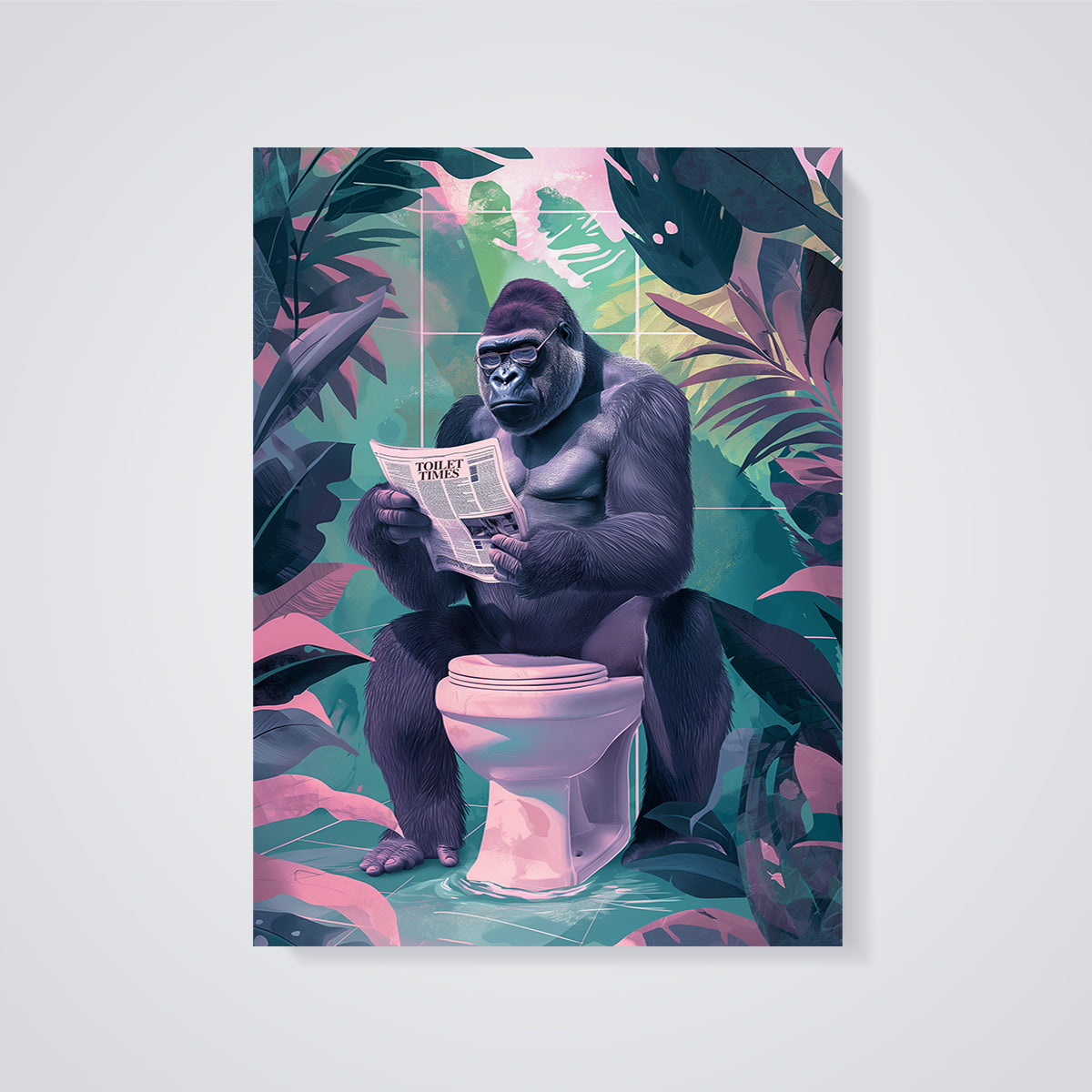 Toilet Times Gorilla Print unframed on a grey background