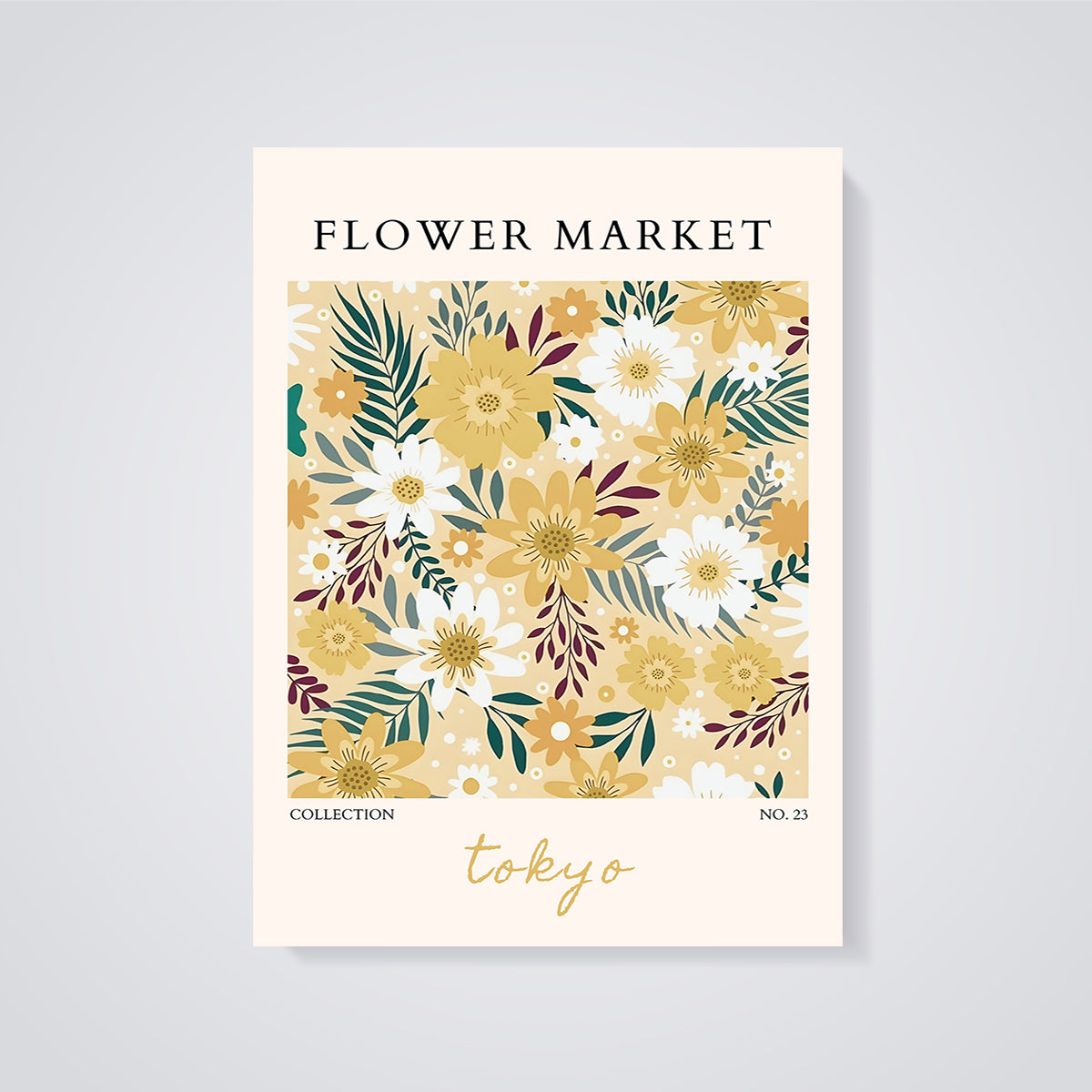 Tokyo Flower Market Floral Print unframed on a grey background