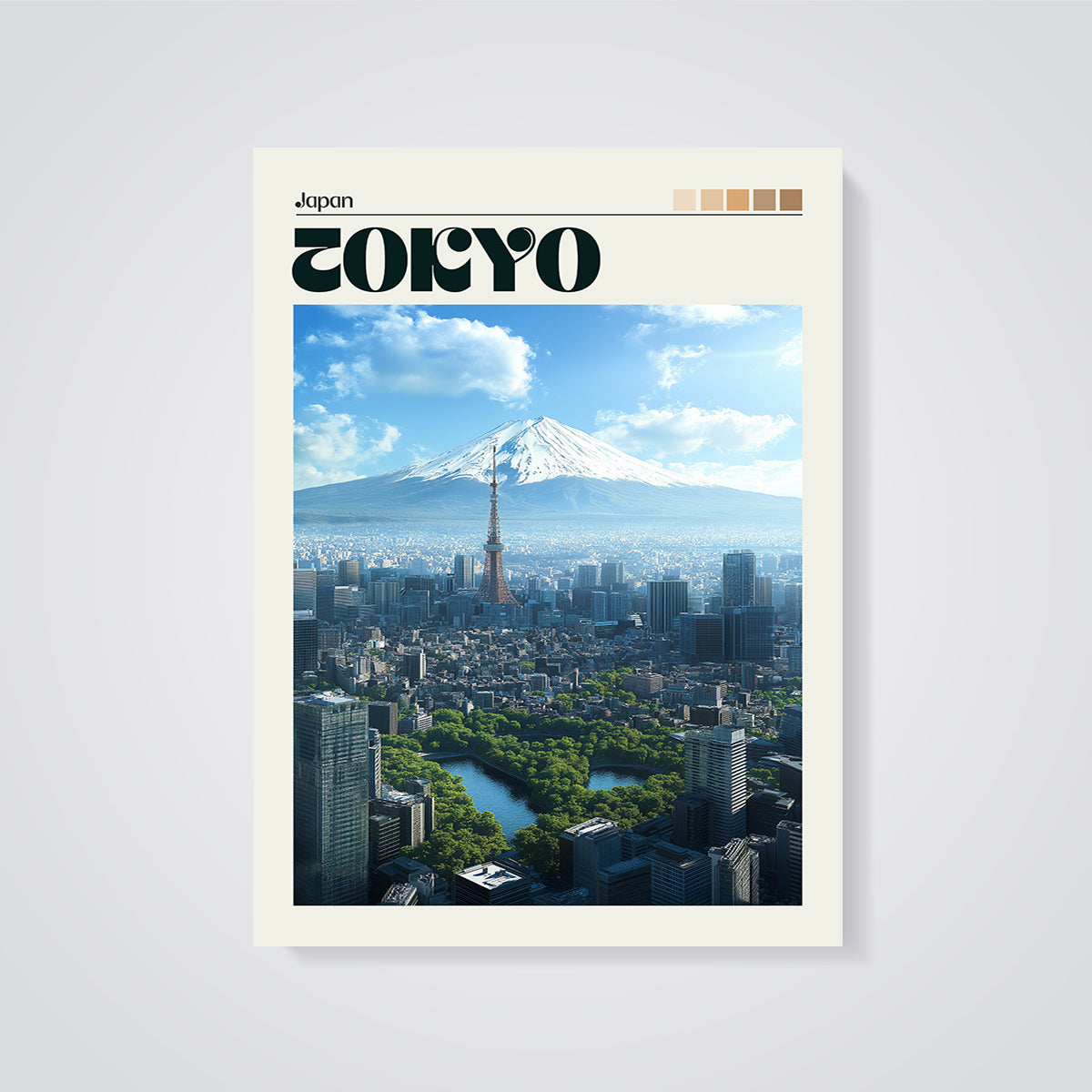 Tokyo Mount Fuji Skyline Print unframed on a grey background