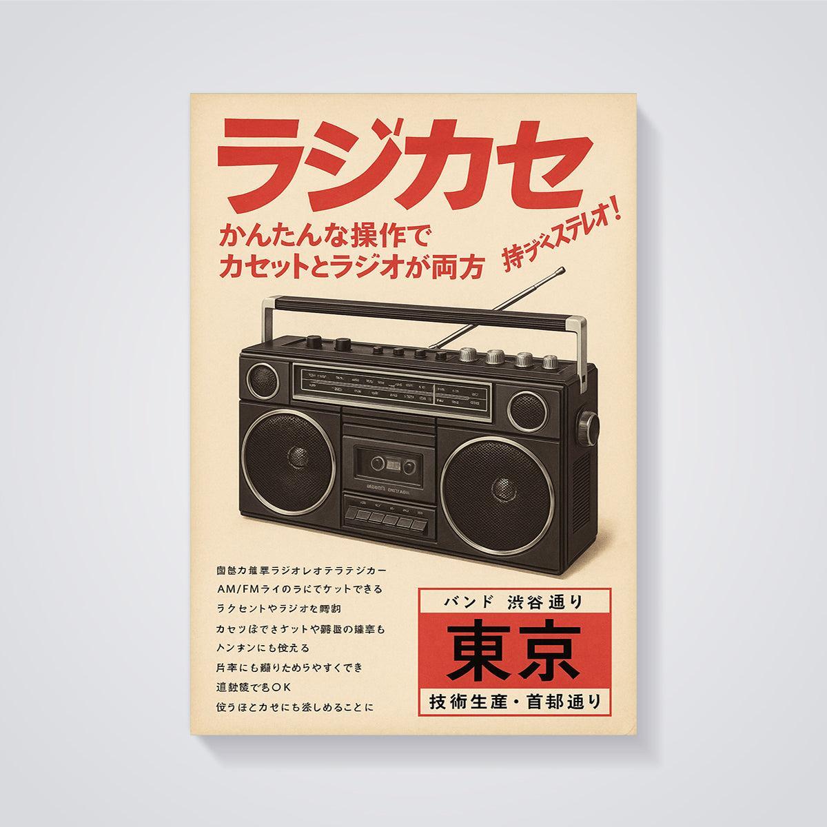 Tokyo ラジカセ Boombox Ad Print unframed on a grey background