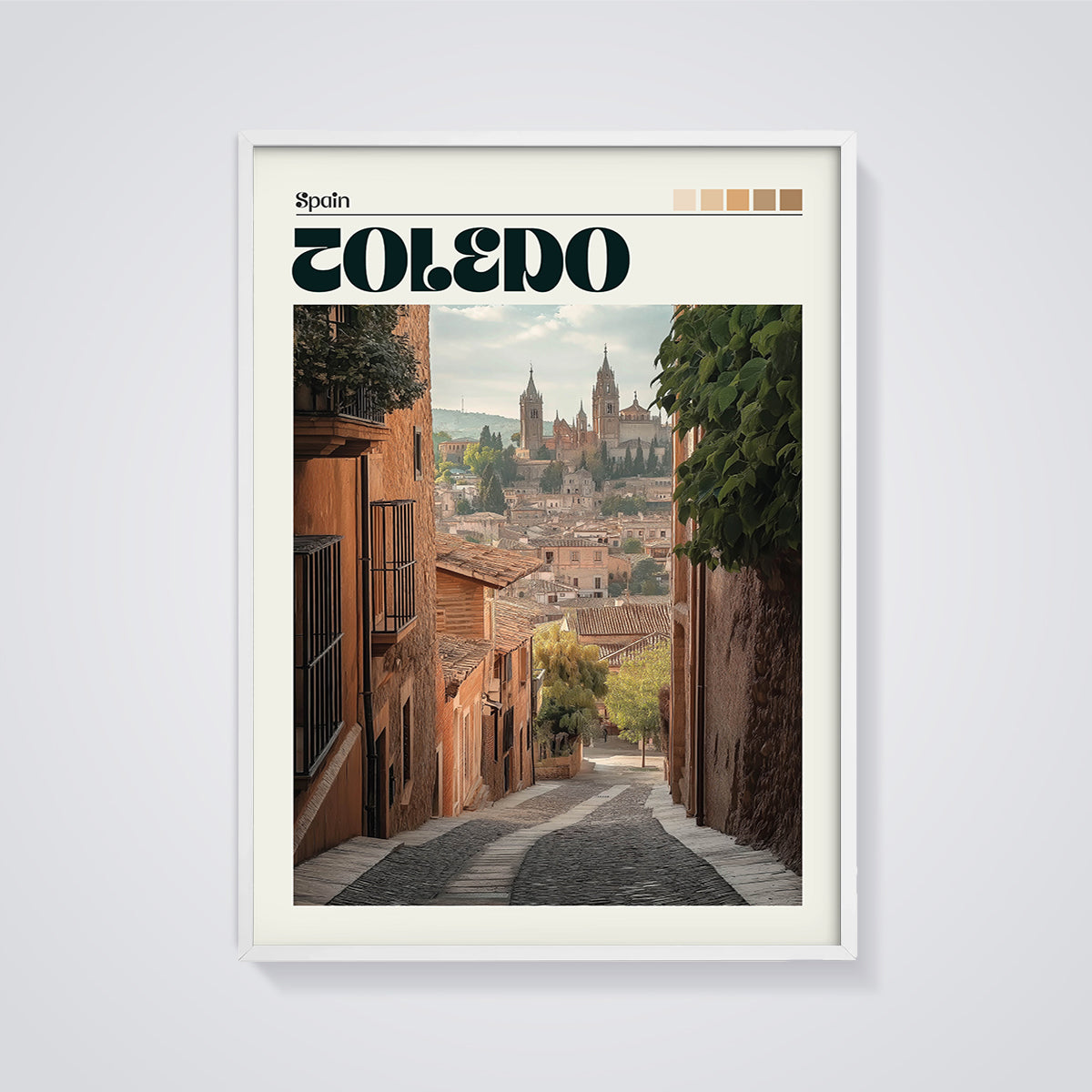 Toledo Street View Print framed in white on a grey background