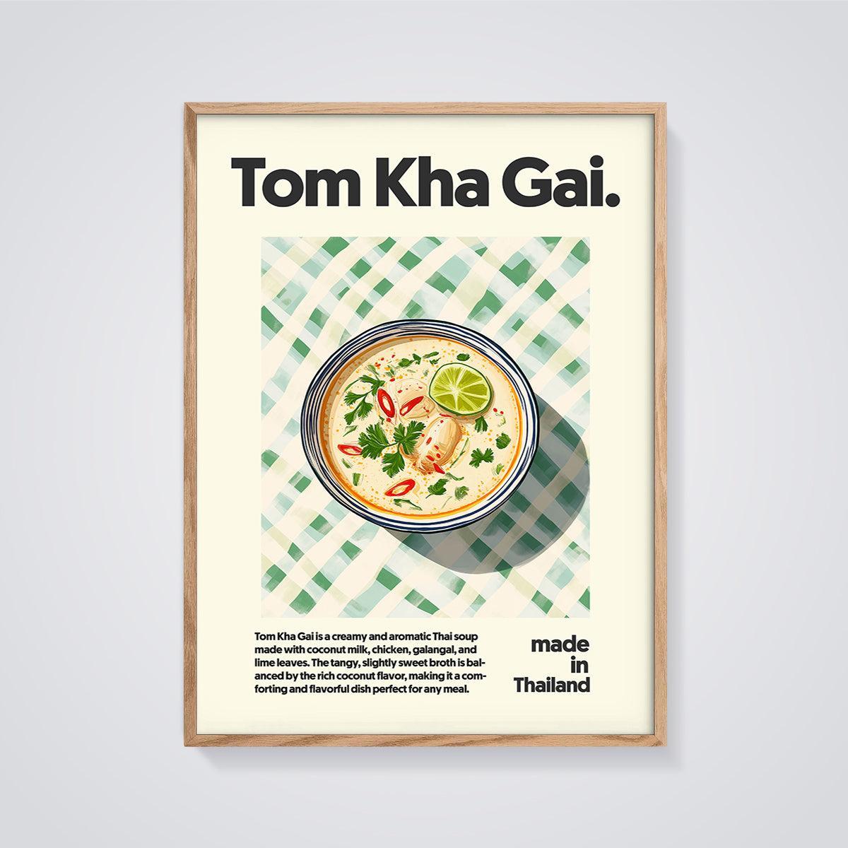 Tom Kha Gai Soup Print framed in oak on a grey background
