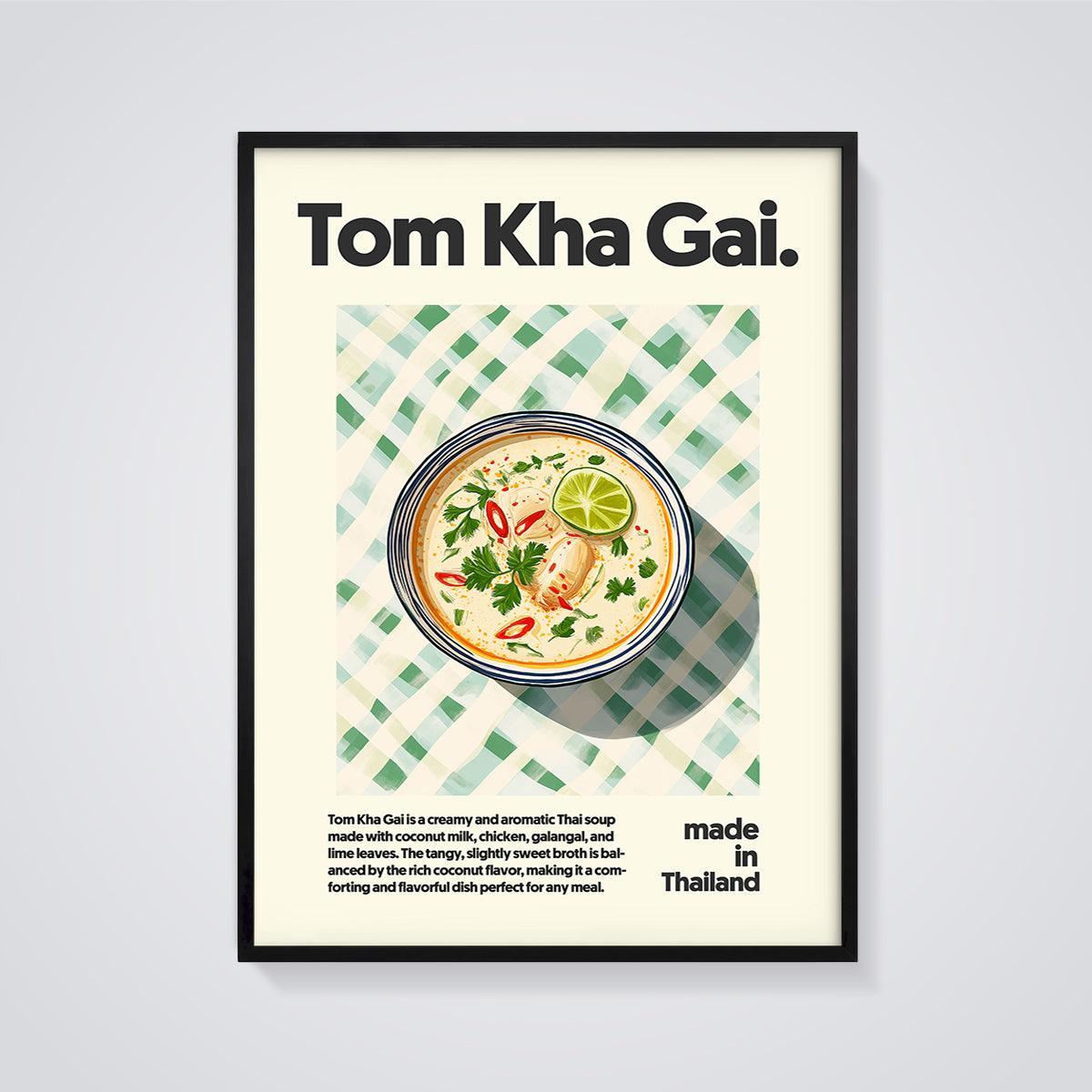 Tom Kha Gai Soup Print framed in black on a grey background