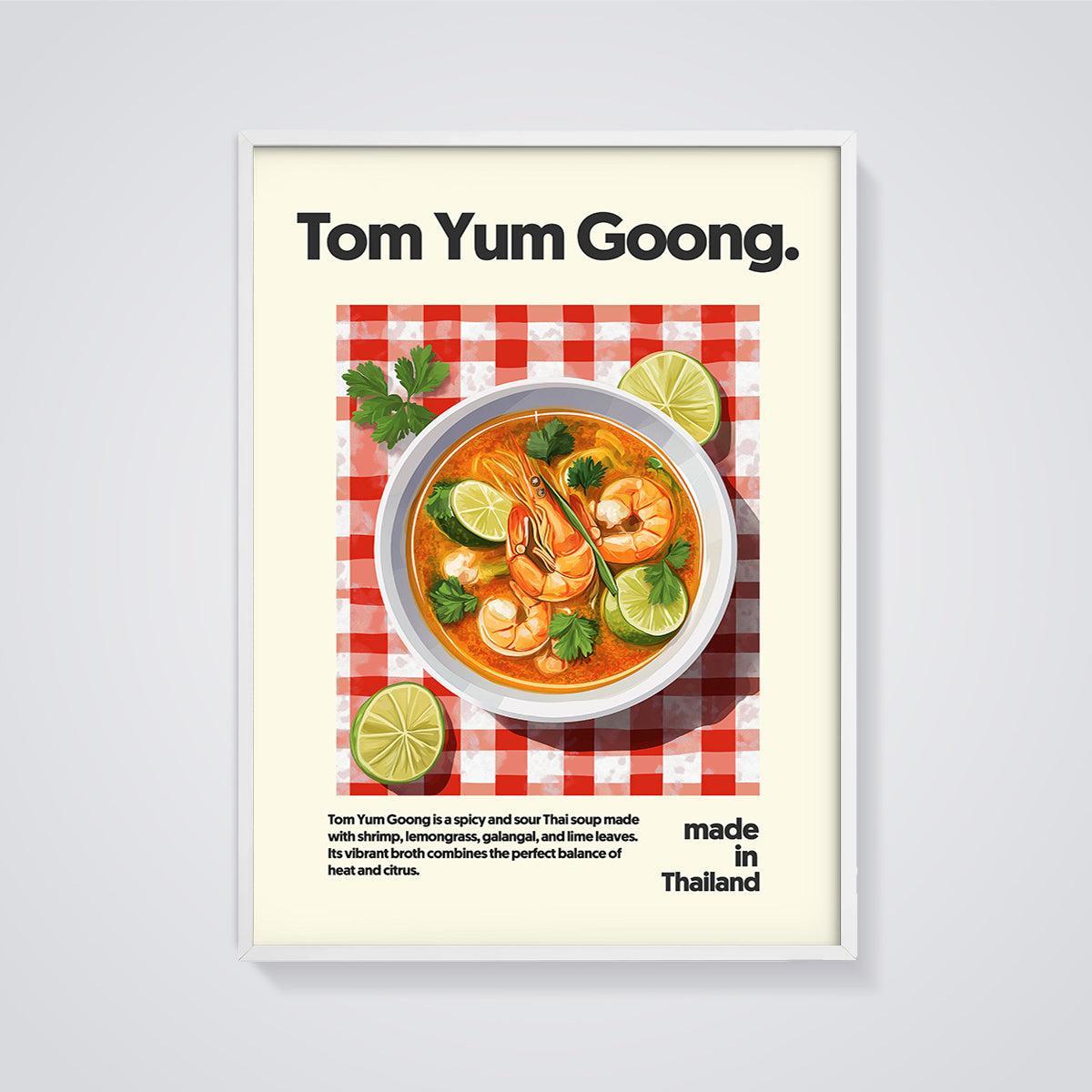 Tom Yum Goong Soup Print framed in white on a grey background