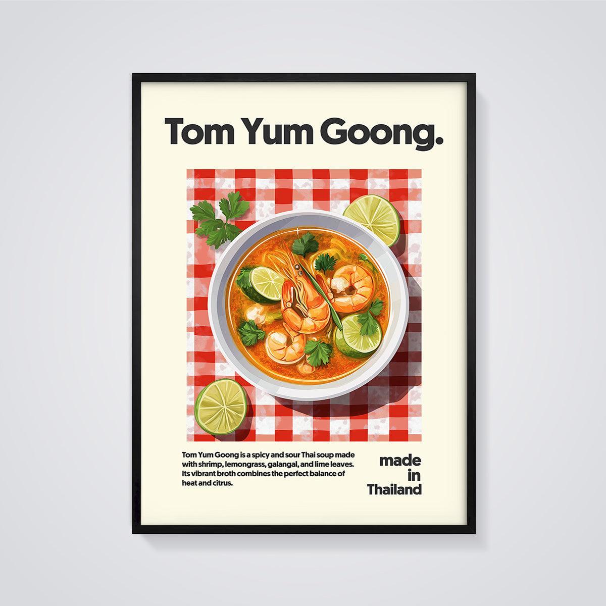 Tom Yum Goong Soup Print framed in black on a grey background