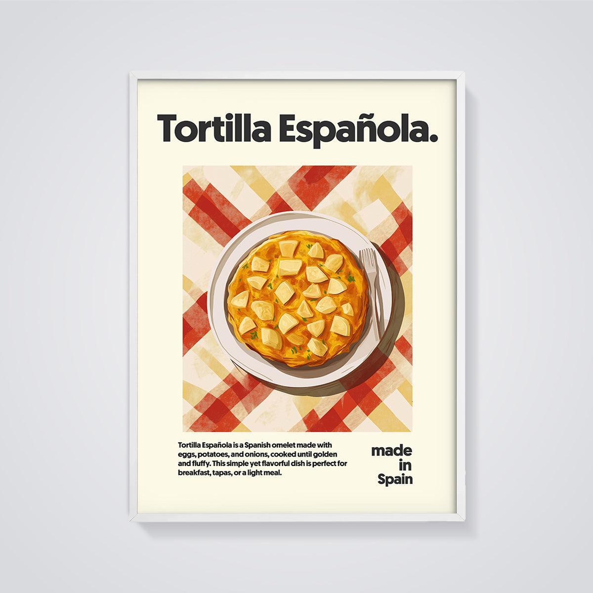 Tortilla Española Dish Print framed in white on a grey background