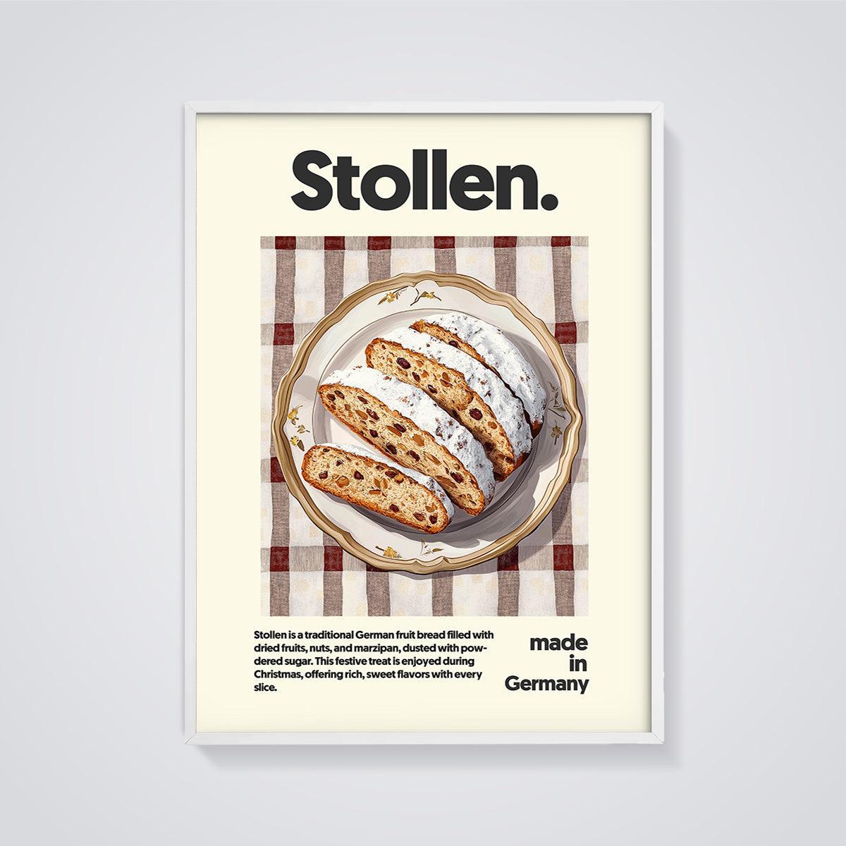 Traditional German Stollen Print framed in white on a grey background