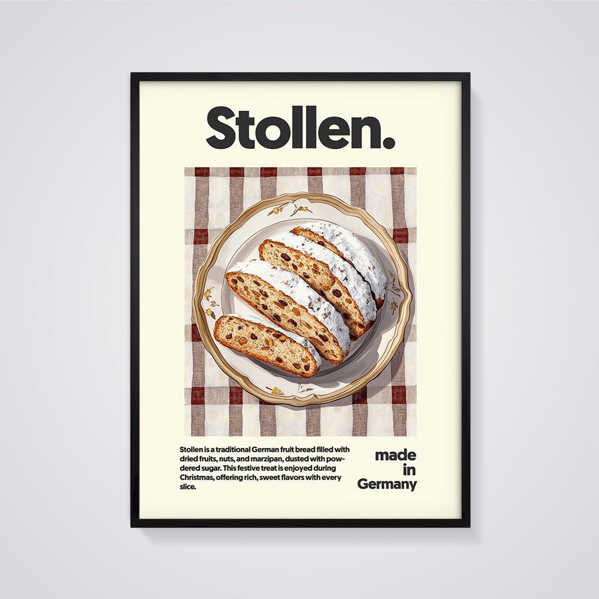 Traditional German Stollen Print framed in black on a grey background